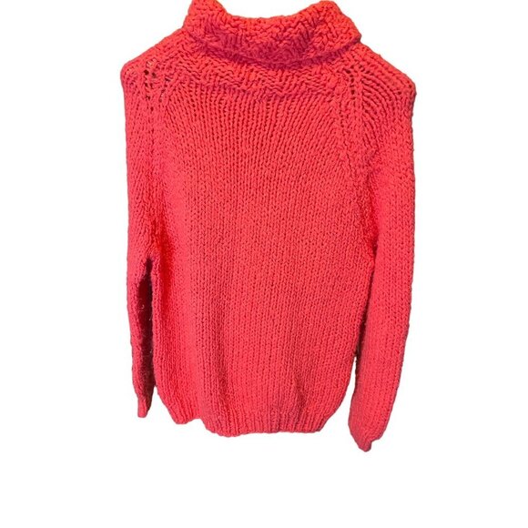 Vintage 70s 80s Hand Knit Cowl Neck Peachy Red Sweater - Picture 3 of 10